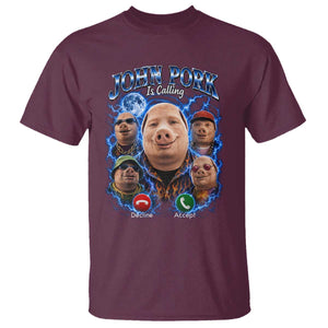 John Pork Calling T Shirt Funny Answer Call Phone Brainrot Meme Vintage Bootleg Graphic