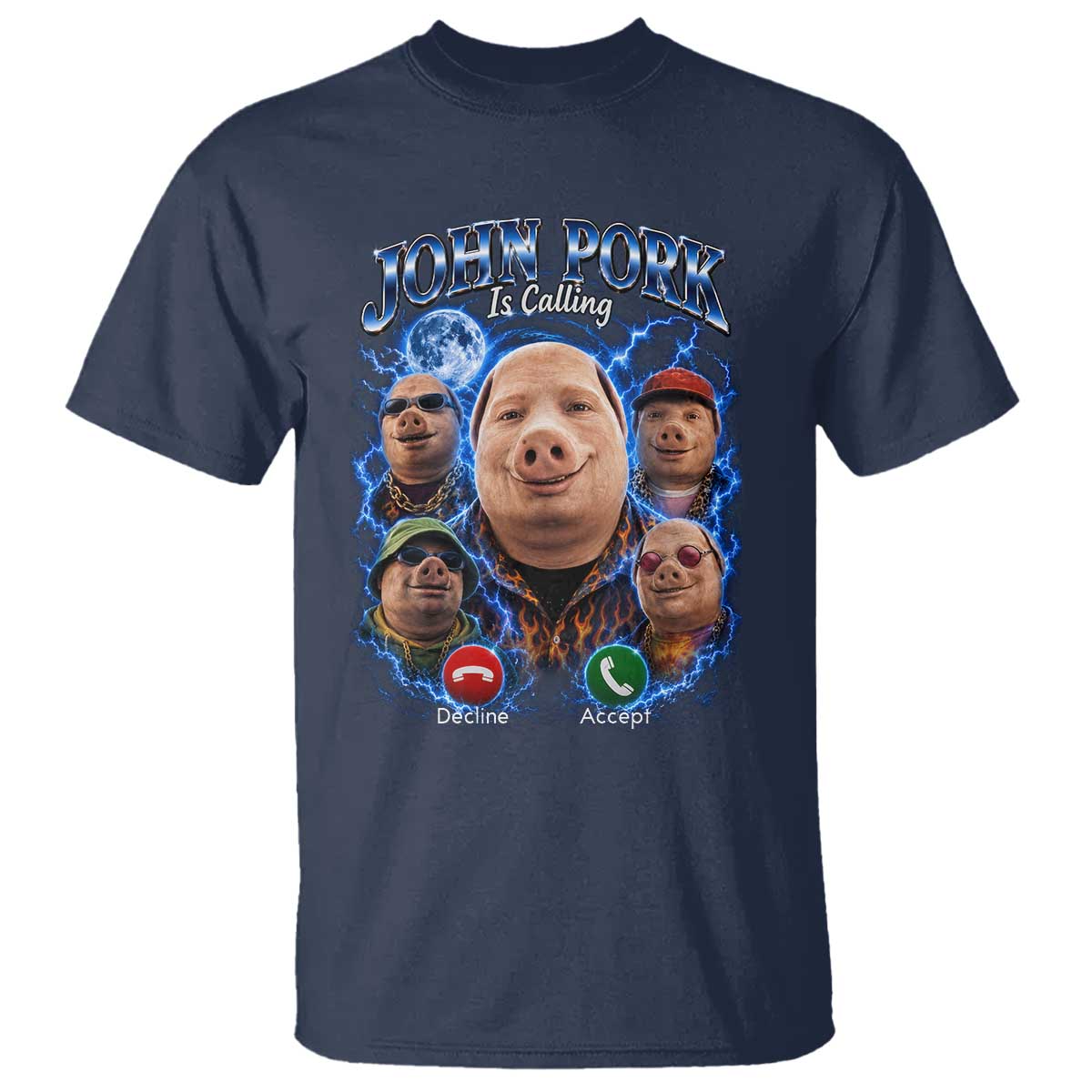 John Pork Calling T Shirt Funny Answer Call Phone Brainrot Meme Vintage Bootleg Graphic