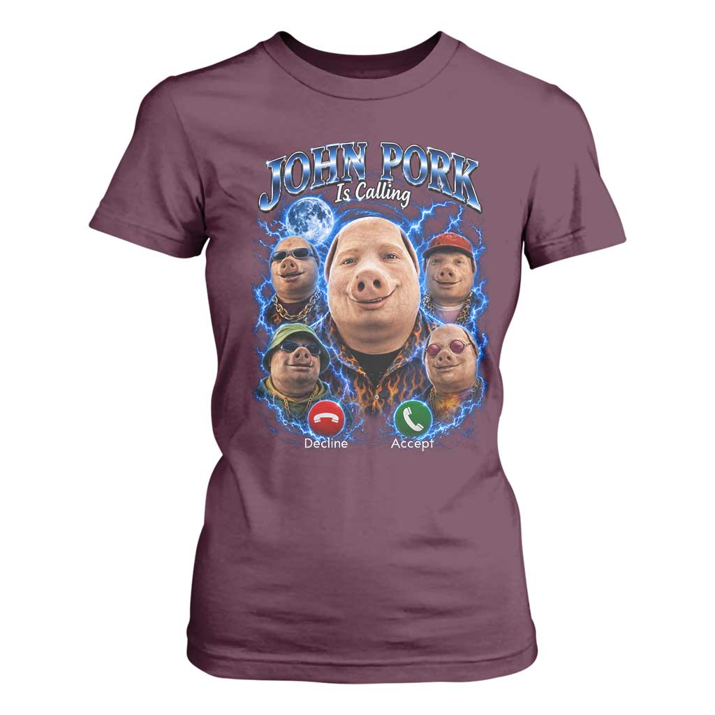 John Pork Calling T Shirt For Women Funny Answer Call Phone Brainrot Meme Vintage Bootleg Graphic
