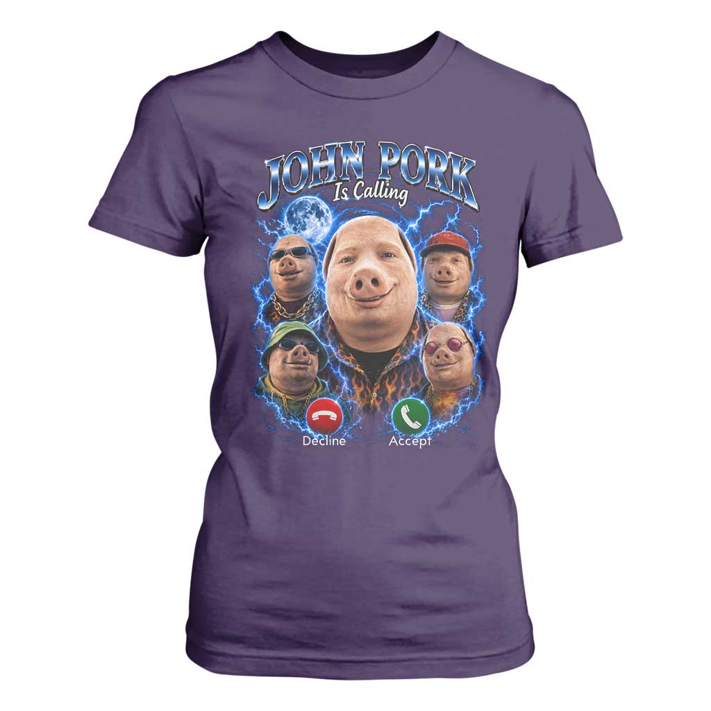 John Pork Calling T Shirt For Women Funny Answer Call Phone Brainrot Meme Vintage Bootleg Graphic