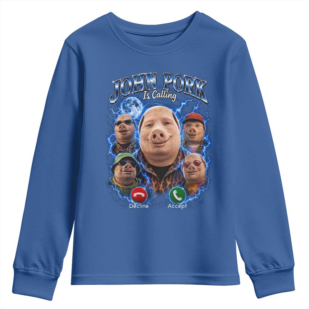 John Pork Calling Youth Sweatshirt Funny Answer Call Phone Brainrot Meme Vintage Bootleg Graphic