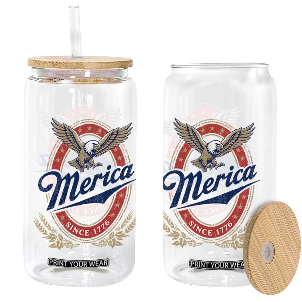 Retro Merica Eagle Funny 4th Of July Glass Can Vintage Independence Day 1776