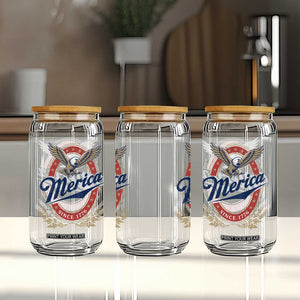 Retro Merica Eagle Funny 4th Of July Glass Can Vintage Independence Day 1776