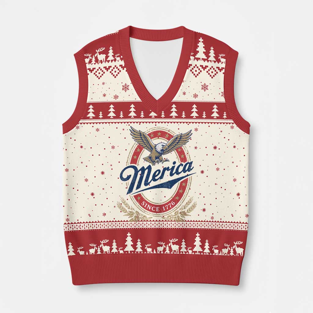 Retro Merica Eagle Funny 4th Of July V-Neck Knit Sweater Vest Vintage Independence Day 1776 TS10 Beige Red Print Your Wear