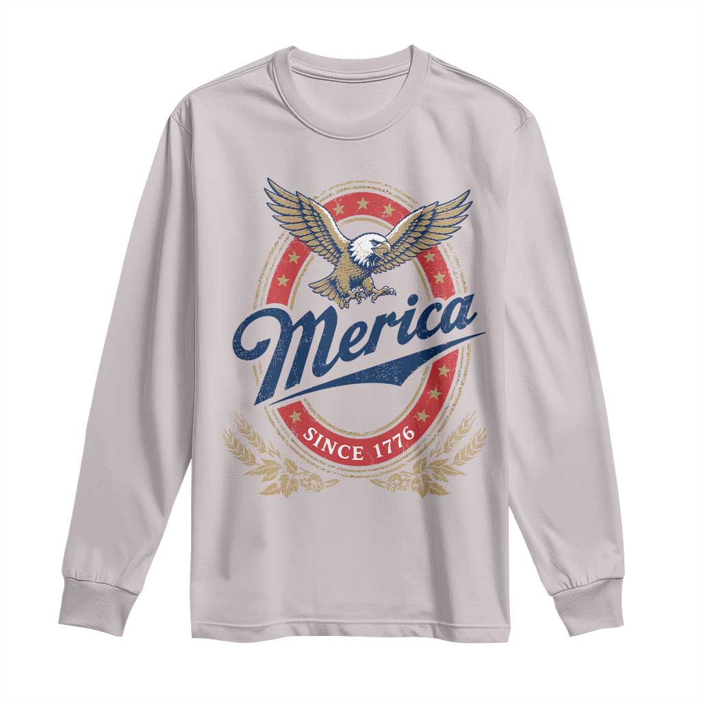 Retro Merica Eagle Funny 4th Of July Long Sleeve Shirt Vintage Independence Day 1776 TS10 Ice Gray Print Your Wear