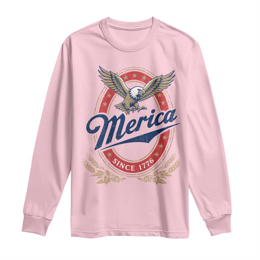 Retro Merica Eagle Funny 4th Of July Long Sleeve Shirt Vintage Independence Day 1776 TS10 Light Pink Print Your Wear