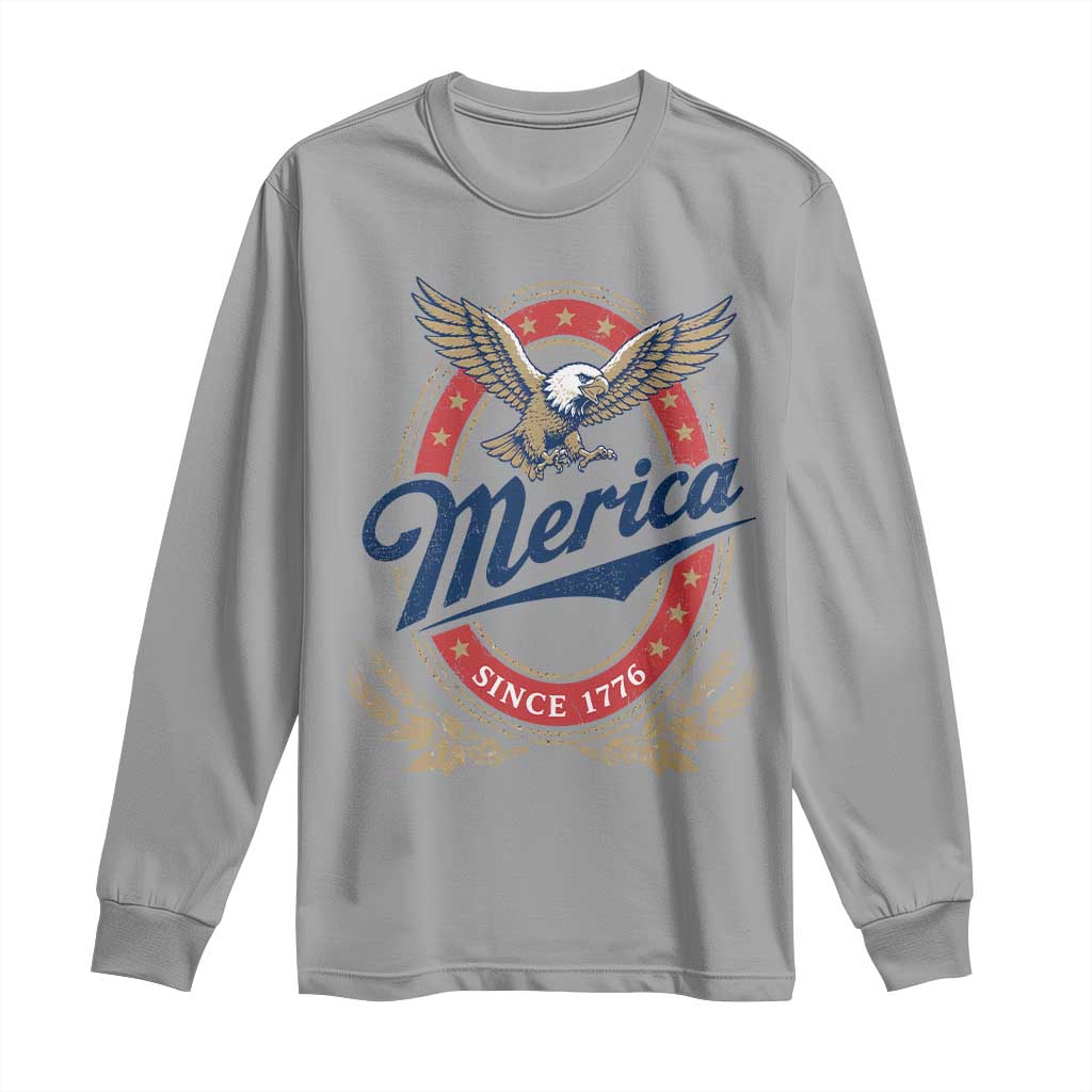 Retro Merica Eagle Funny 4th Of July Long Sleeve Shirt Vintage Independence Day 1776 TS10 Sport Gray Print Your Wear