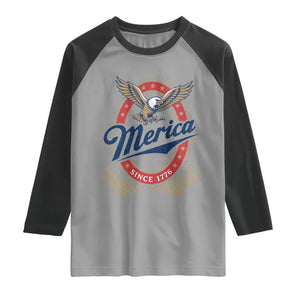 Retro Merica Eagle Funny 4th Of July Raglan Shirt Vintage Independence Day 1776 TS10 Sport Gray Black Print Your Wear