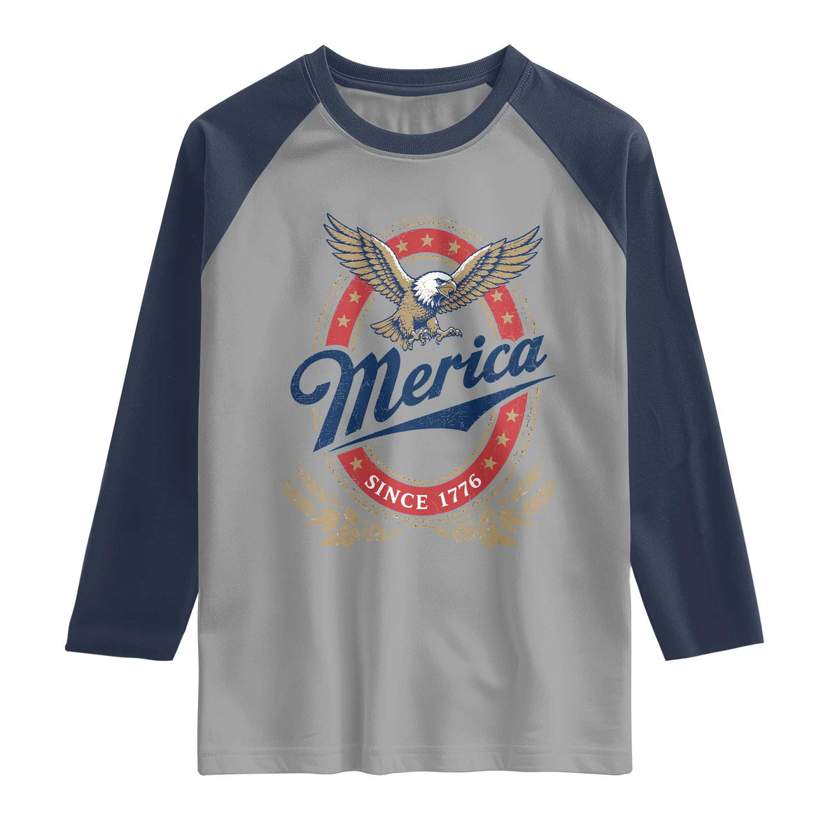 Retro Merica Eagle Funny 4th Of July Raglan Shirt Vintage Independence Day 1776 TS10 Sport Gray Navy Print Your Wear