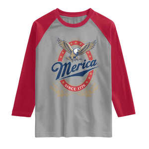 Retro Merica Eagle Funny 4th Of July Raglan Shirt Vintage Independence Day 1776 TS10 Sport Gray Red Print Your Wear