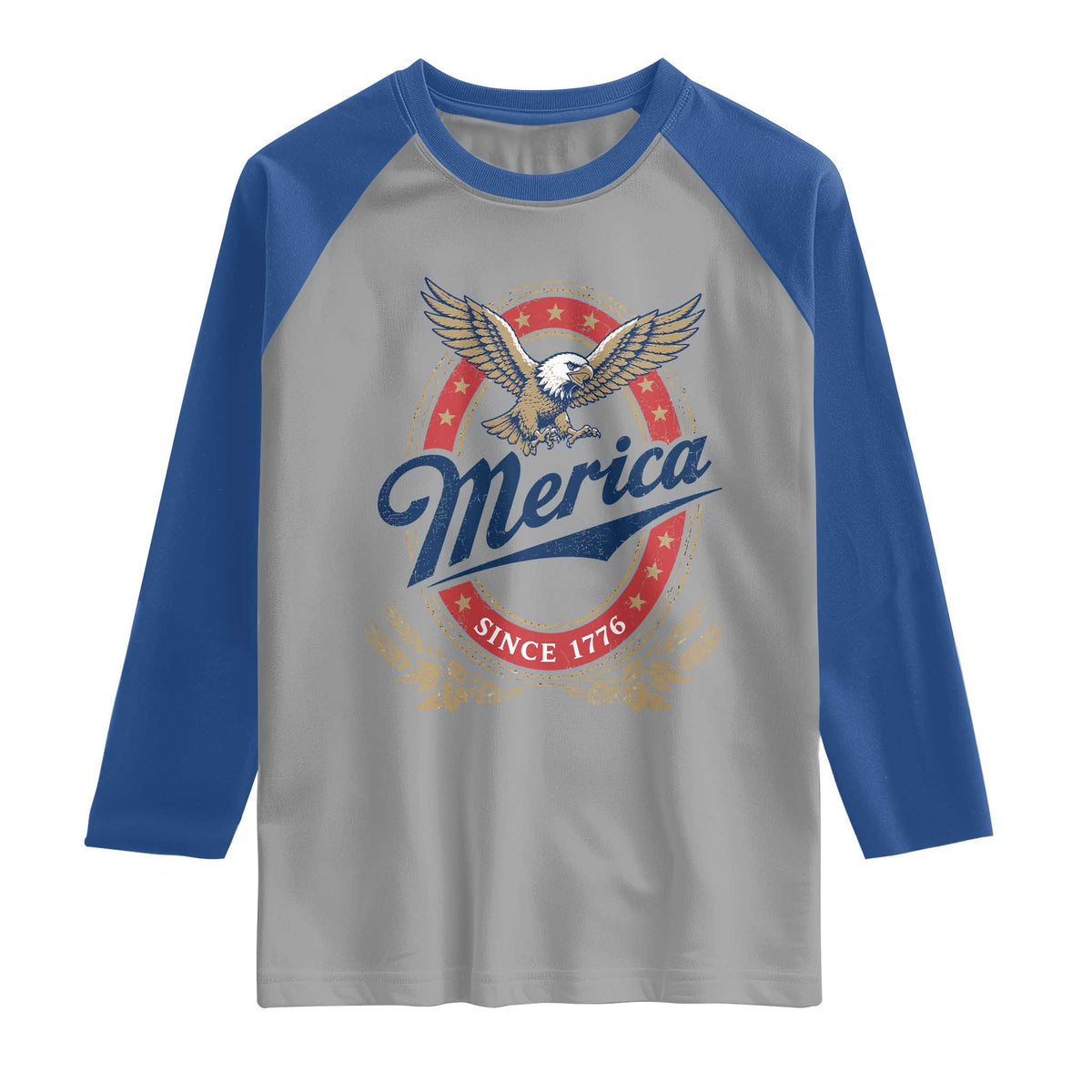Retro Merica Eagle Funny 4th Of July Raglan Shirt Vintage Independence Day 1776 TS10 Sport Gray Royal Print Your Wear