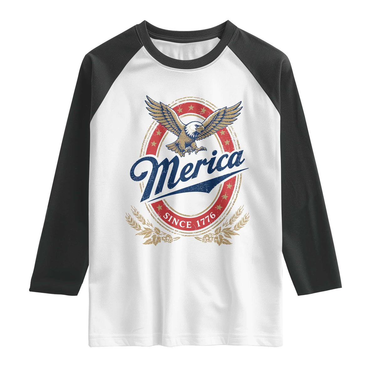 Retro Merica Eagle Funny 4th Of July Raglan Shirt Vintage Independence Day 1776 TS10 White Black Print Your Wear