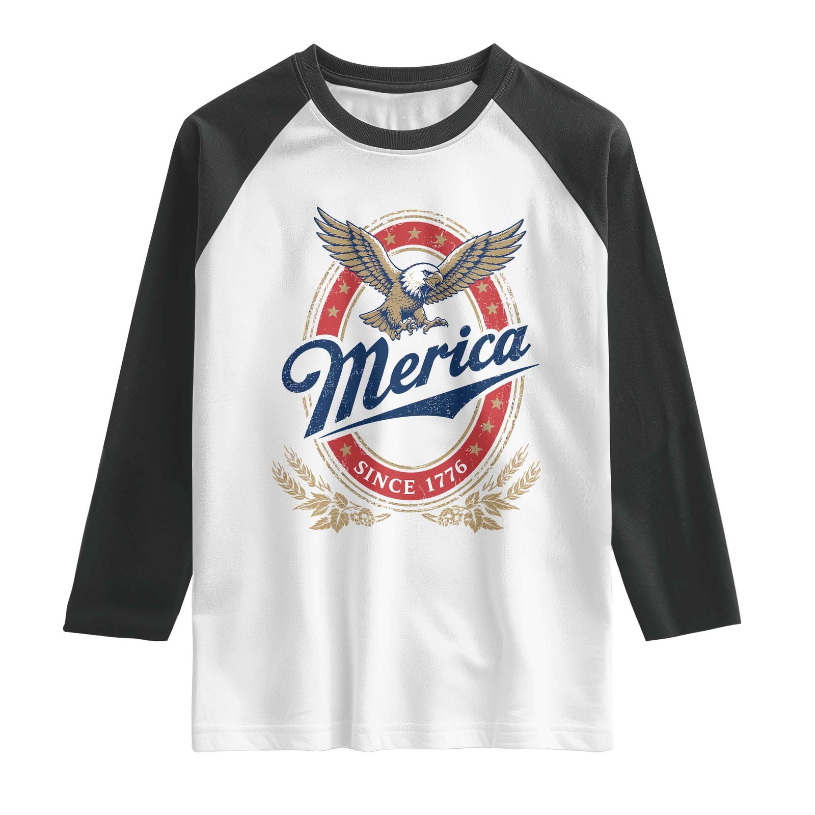 Retro Merica Eagle Funny 4th Of July Raglan Shirt Vintage Independence Day 1776 TS10 White Black Print Your Wear