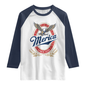 Retro Merica Eagle Funny 4th Of July Raglan Shirt Vintage Independence Day 1776 TS10 White Navy Print Your Wear