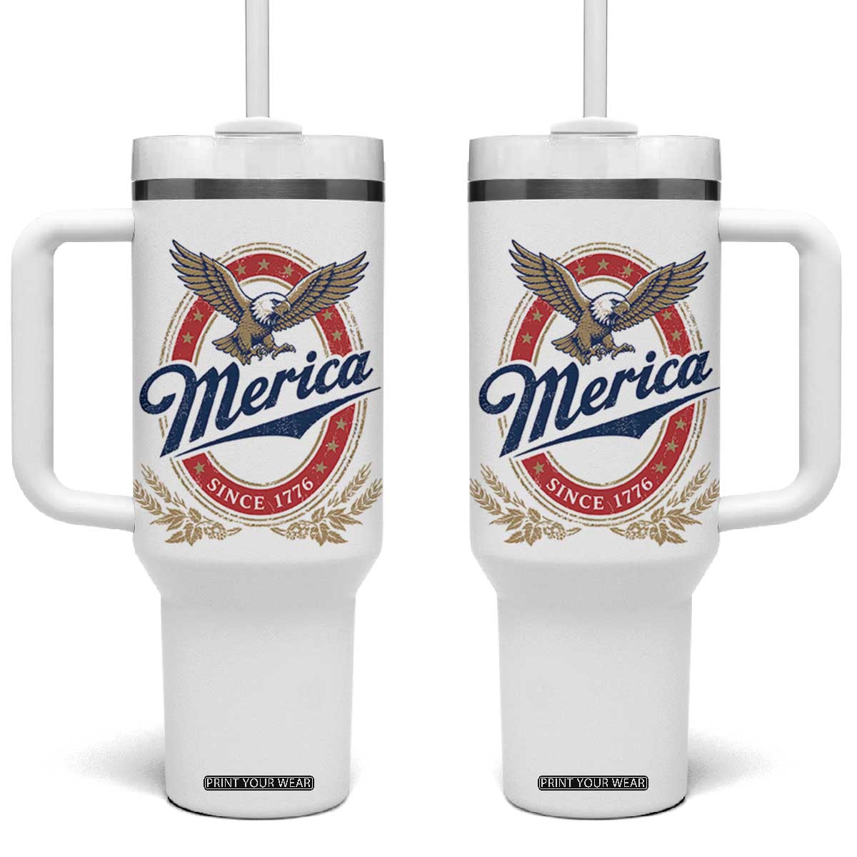 Retro Merica Eagle Funny 4th Of July Tumbler With Handle Vintage Independence Day 1776 TS10 One Size: 40 oz White Print Your Wear