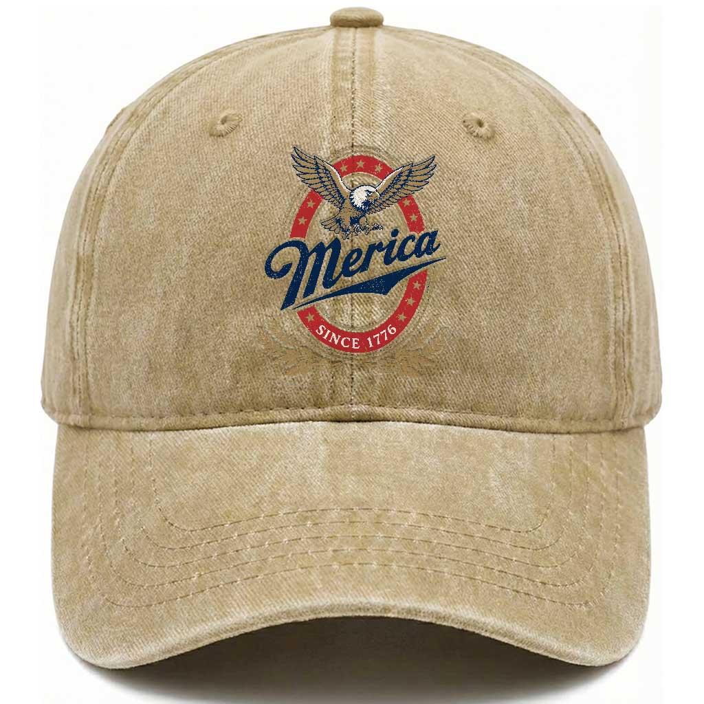 Retro Merica Eagle Funny 4th Of July Washed Cotton Baseball Cap Vintage Independence Day 1776