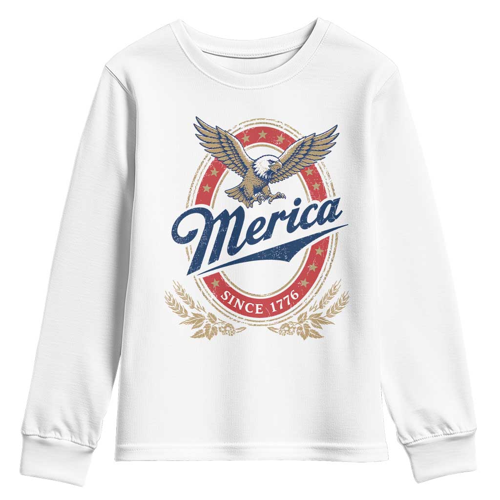Retro Merica Eagle Funny 4th Of July Youth Sweatshirt Vintage Independence Day 1776 TS10 White Print Your Wear