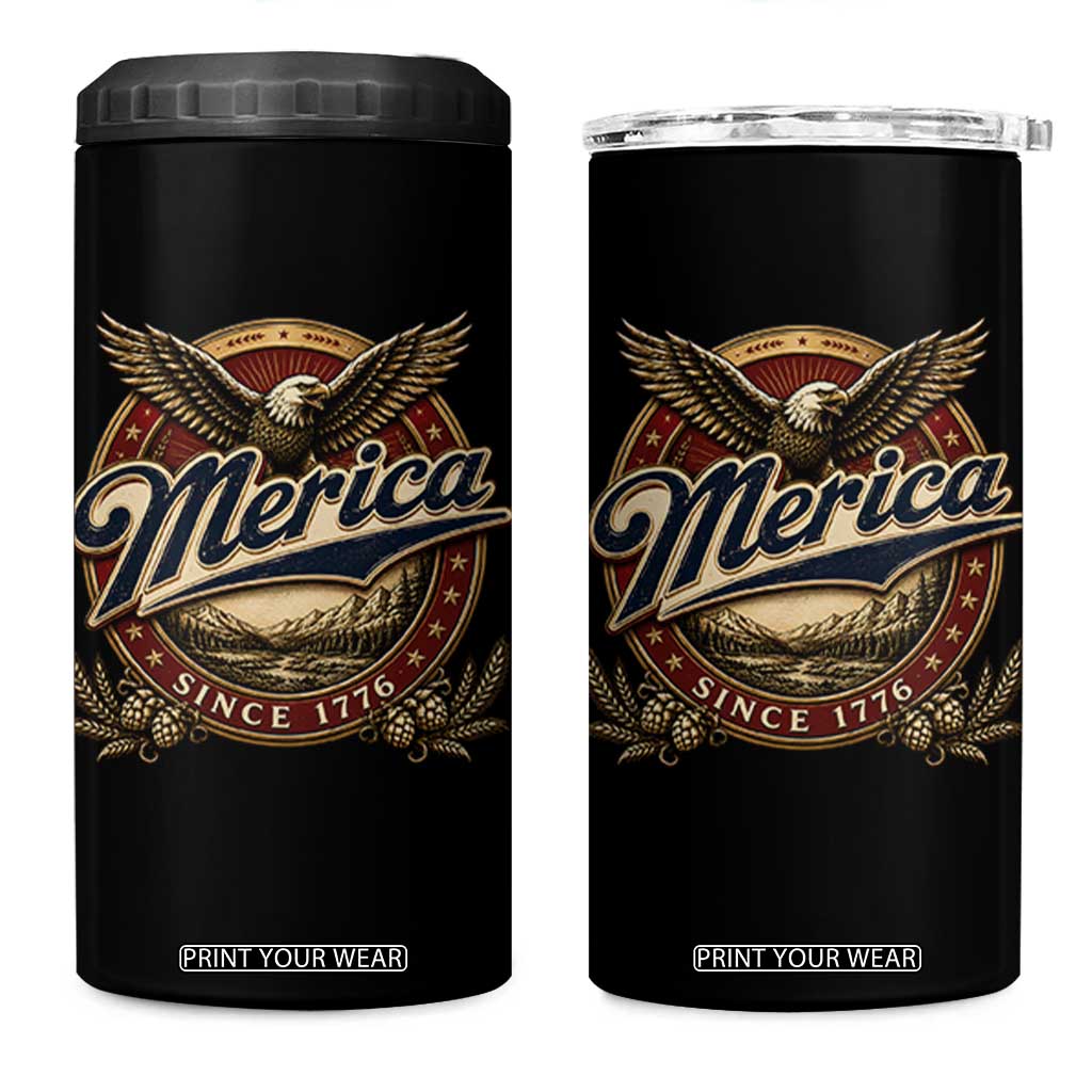 Retro Merica Eagle 4th Of July 4 in 1 Can Cooler Tumbler Vintage 1776 Independence Day