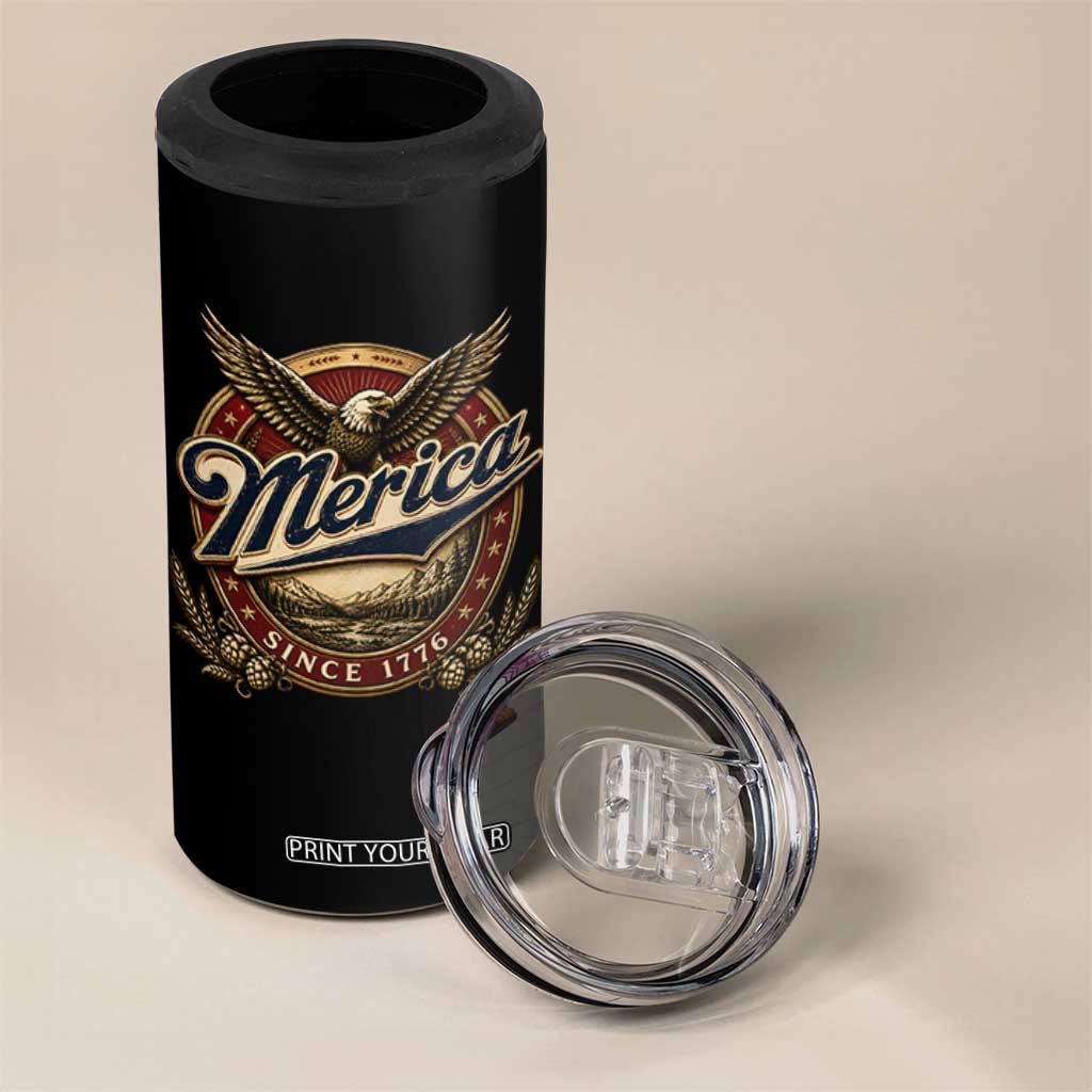 Retro Merica Eagle 4th Of July 4 in 1 Can Cooler Tumbler Vintage 1776 Independence Day