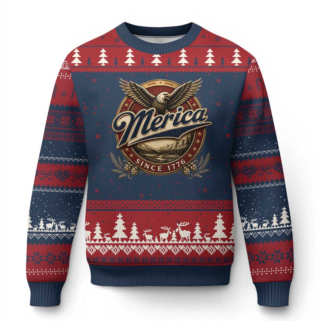 Retro Merica Eagle 4th Of July Ugly Christmas Sweater Vintage 1776 Independence Day TS10 Navy Red Print Your Wear