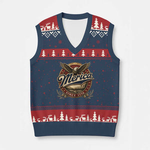 Retro Merica Eagle 4th Of July V-Neck Knit Sweater Vest Vintage 1776 Independence Day
