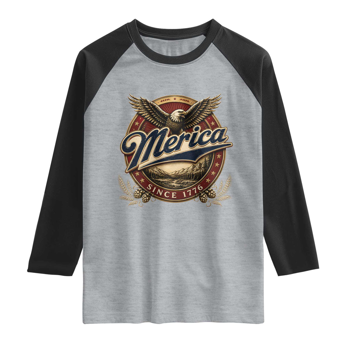 Retro Merica Eagle 4th Of July Raglan Shirt Vintage 1776 Independence Day TS10 Heather Gray Black Print Your Wear