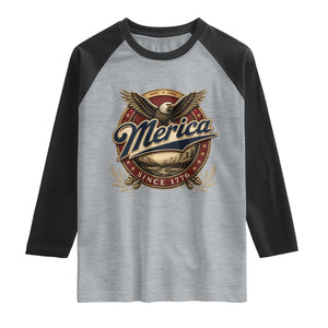 Retro Merica Eagle 4th Of July Raglan Shirt Vintage 1776 Independence Day TS10 Heather Gray Black Print Your Wear