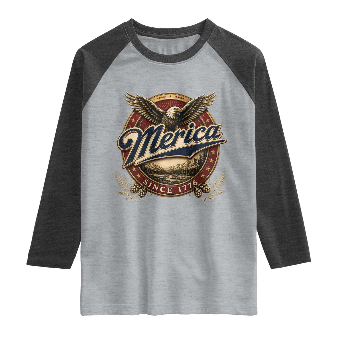 Retro Merica Eagle 4th Of July Raglan Shirt Vintage 1776 Independence Day TS10 Heather Gray Heather Charcoal Print Your Wear