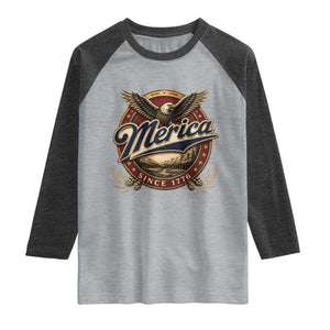 Retro Merica Eagle 4th Of July Raglan Shirt Vintage 1776 Independence Day TS10 Heather Gray Heather Charcoal Print Your Wear