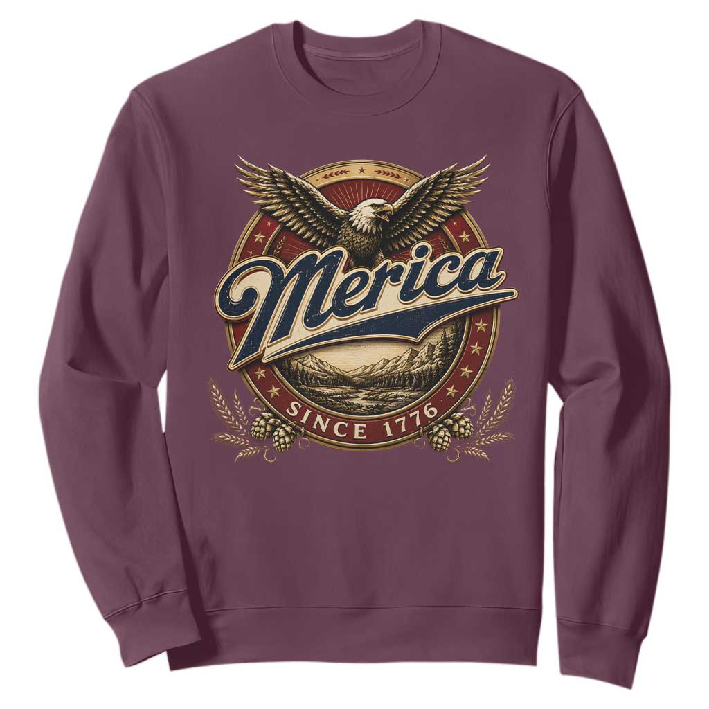 Retro Merica Eagle 4th Of July Sweatshirt Vintage 1776 Independence Day TS10 Maroon Print Your Wear
