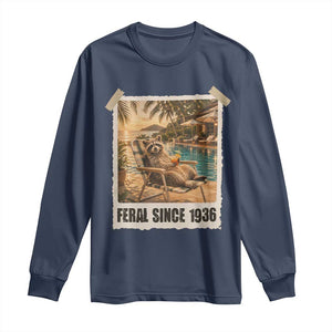 Funny Raccoon Feral Since 1936 90th Birthday Long Sleeve Shirt Vintage 90 Year Old Gift