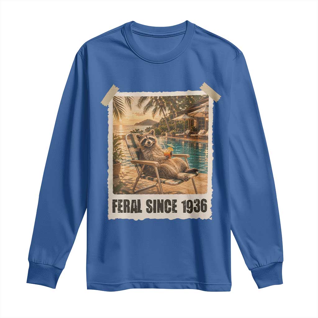 Funny Raccoon Feral Since 1936 90th Birthday Long Sleeve Shirt Vintage 90 Year Old Gift