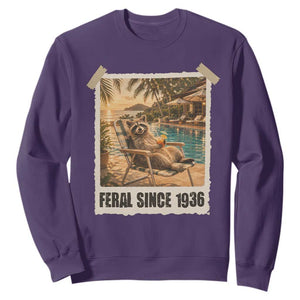 Funny Raccoon Feral Since 1936 90th Birthday Sweatshirt Vintage 90 Year Old Gift