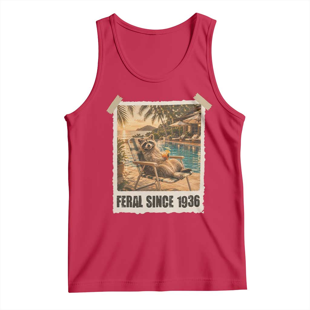 Funny Raccoon Feral Since 1936 90th Birthday Tank Top Vintage 90 Year Old Gift