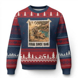 Funny Raccoon Feral Since 1946 80th Birthday Ugly Christmas Sweater Vintage 80 Year Old Gift