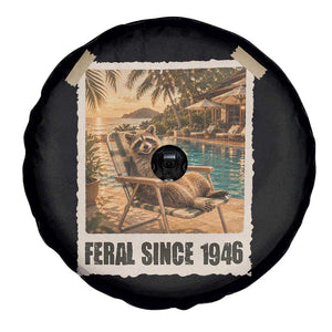 Funny Raccoon Feral Since 1946 80th Birthday Spare Tire Cover Vintage 80 Year Old Gift