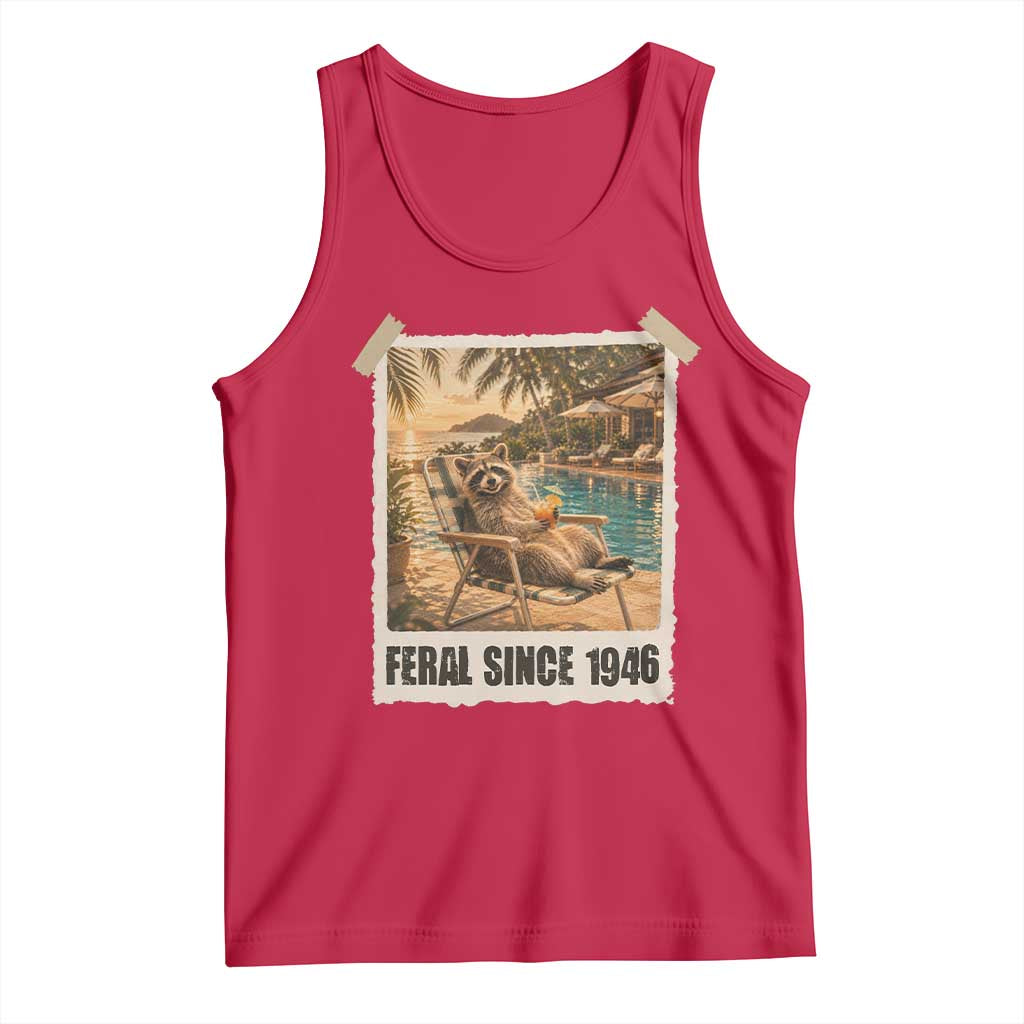 Funny Raccoon Feral Since 1946 80th Birthday Tank Top Vintage 80 Year Old Gift