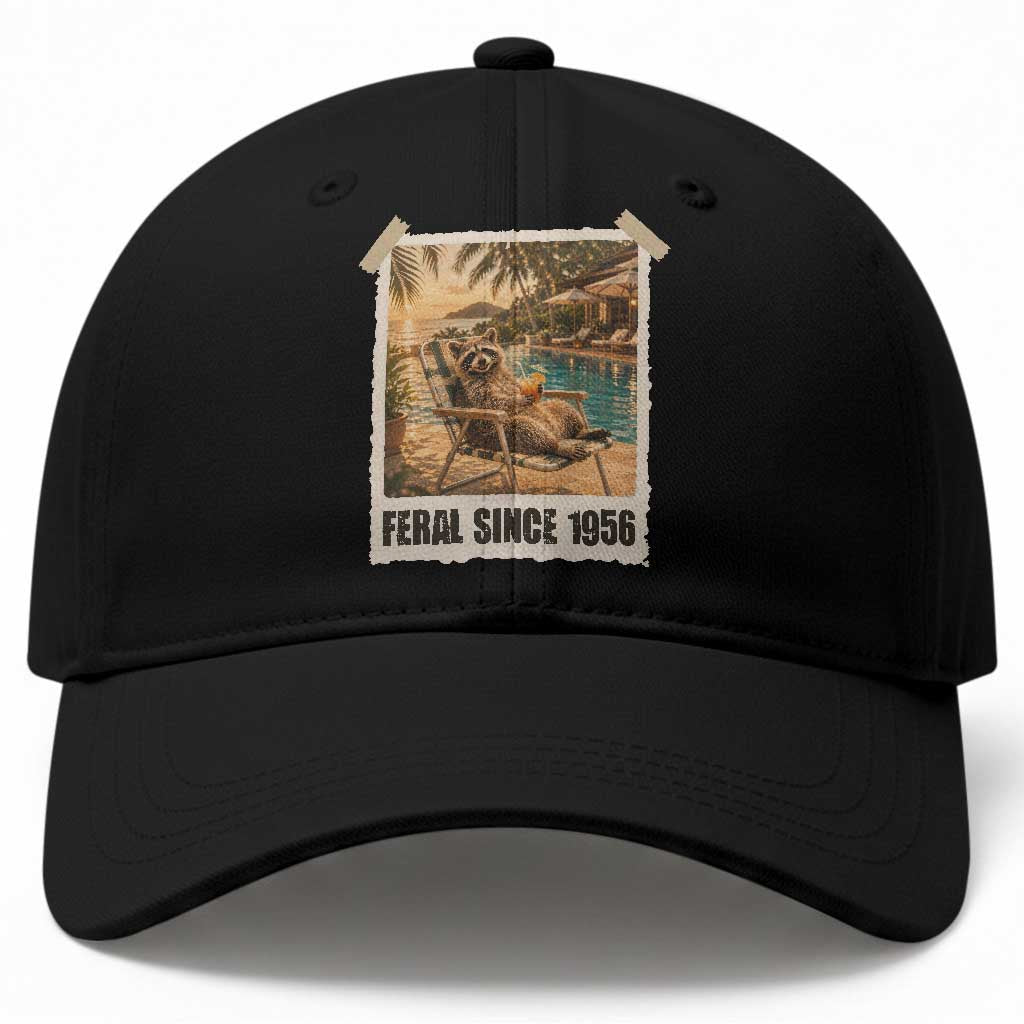 Funny Raccoon Feral Since 1956 70th Birthday Baseball Cap Vintage 70 Year Old Gift TS10 Print Your Wear