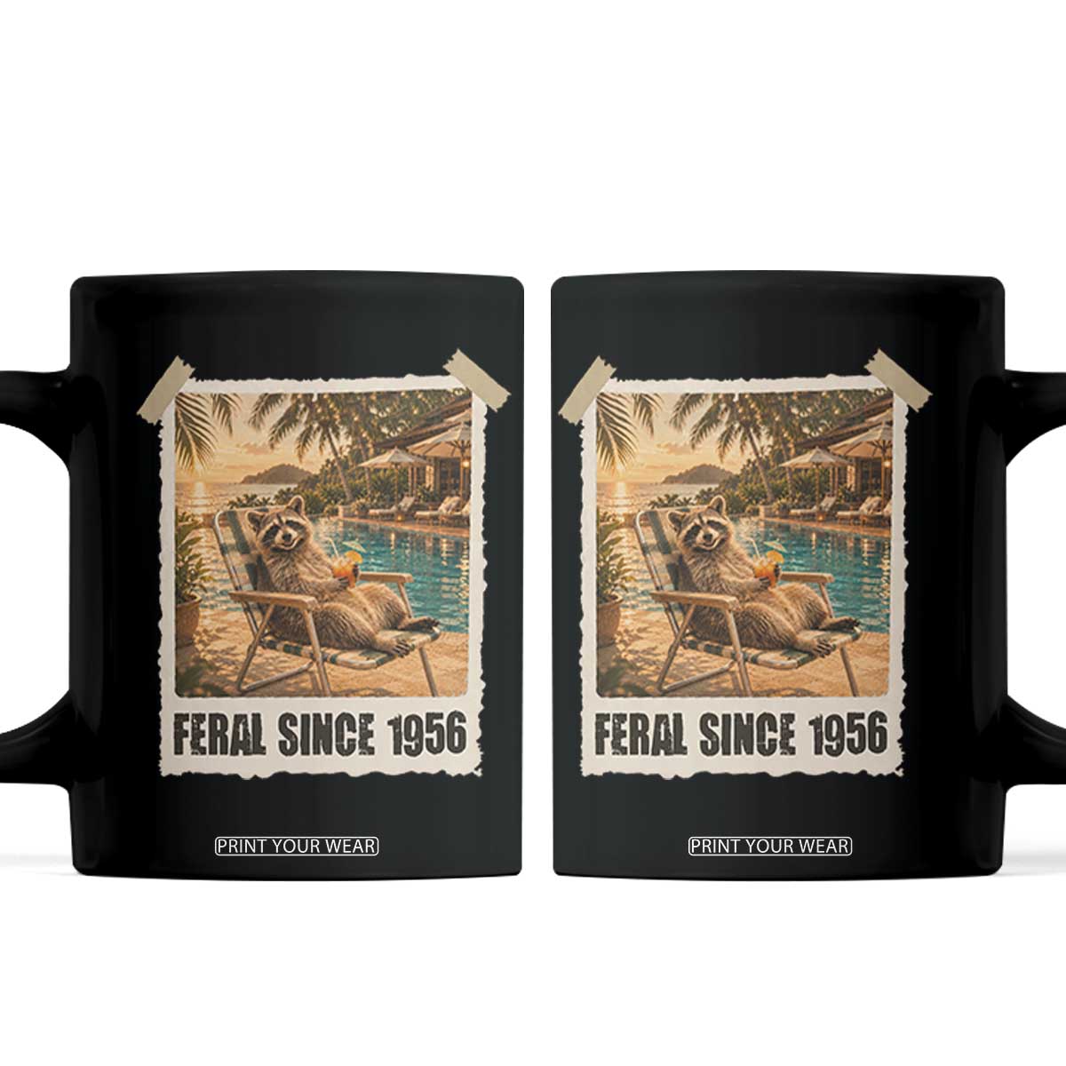 Funny Raccoon Feral Since 1956 70th Birthday Coffee Mug Vintage 70 Year Old Gift TS10 Black Print Your Wear