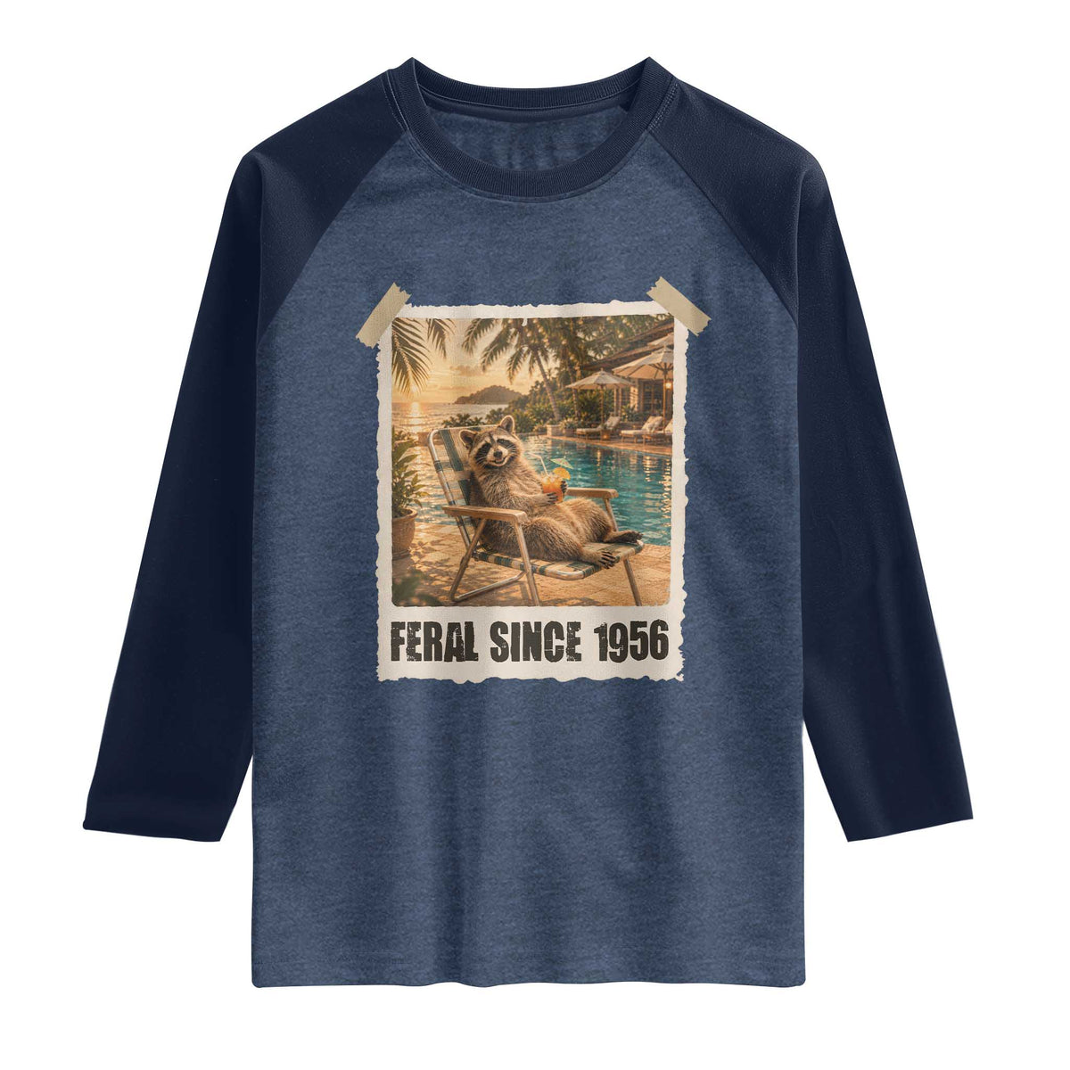 Funny Raccoon Feral Since 1956 70th Birthday Raglan Shirt Vintage 70 Year Old Gift