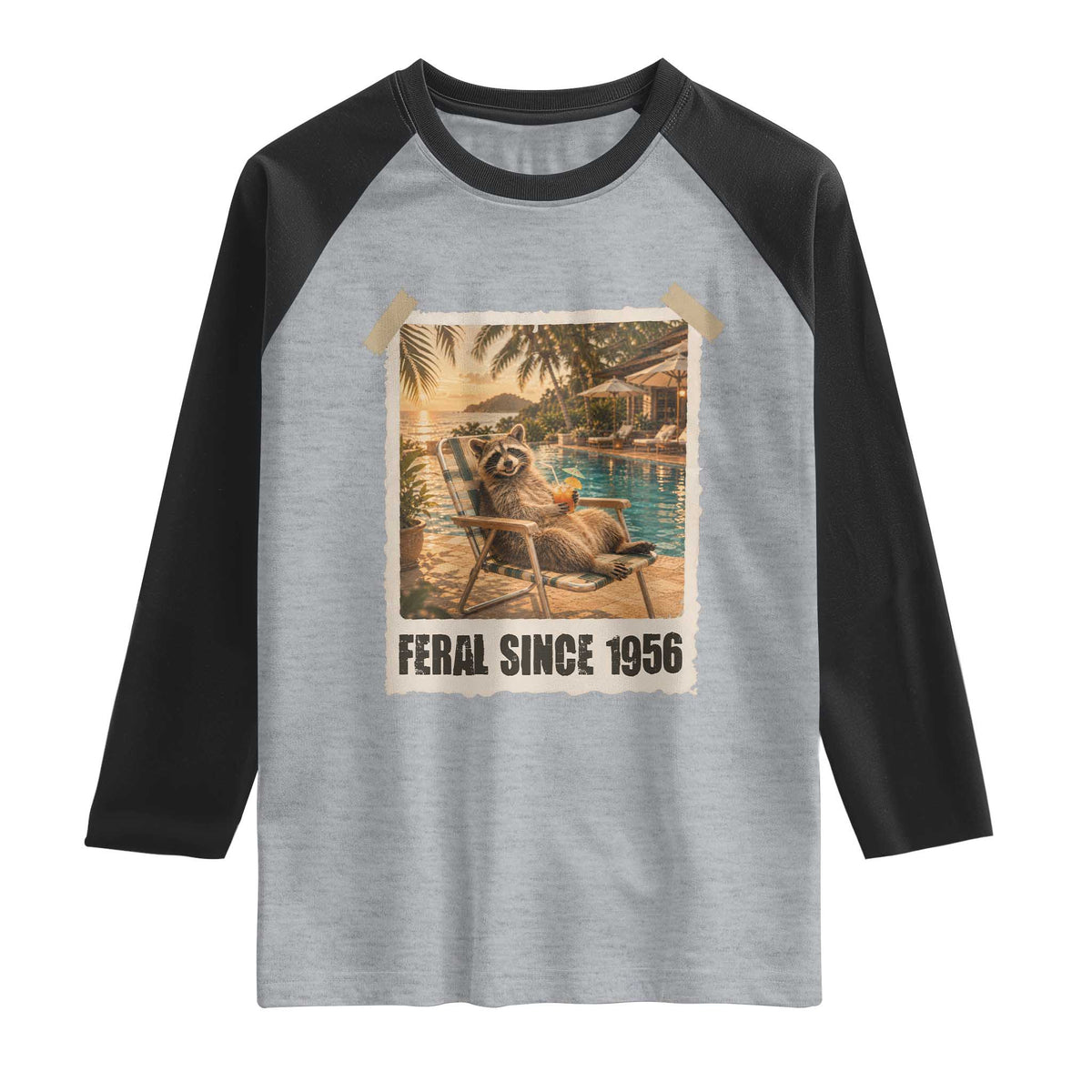 Funny Raccoon Feral Since 1956 70th Birthday Raglan Shirt Vintage 70 Year Old Gift