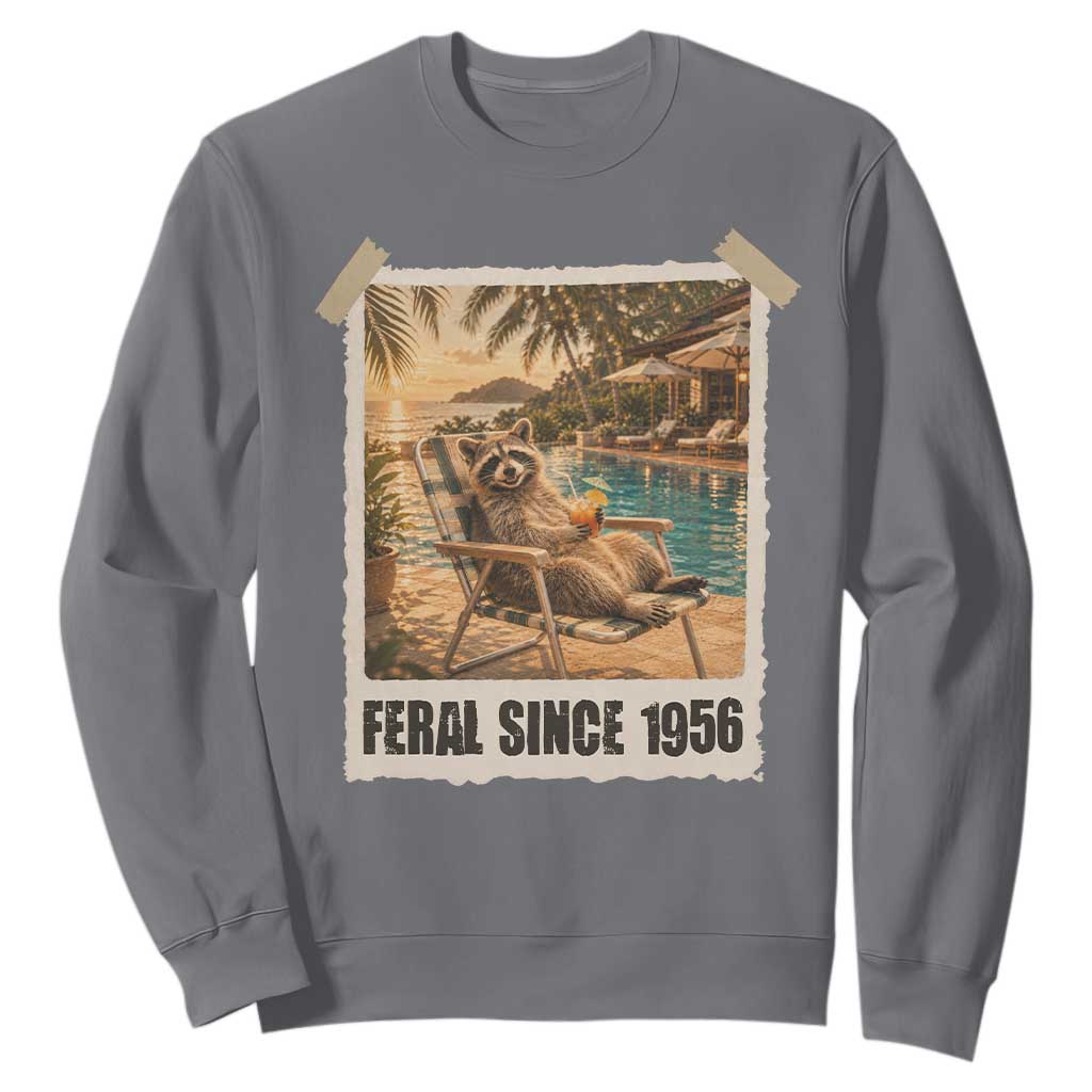 Funny Raccoon Feral Since 1956 70th Birthday Sweatshirt Vintage 70 Year Old Gift