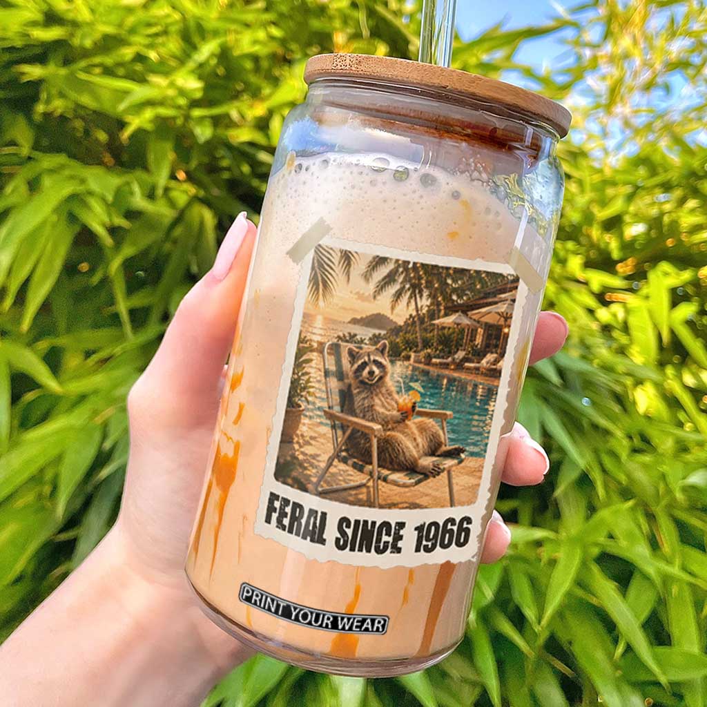 Funny Raccoon Feral Since 1966 60th Birthday Glass Can Vintage 60 Year Old Gift TS10 Black Print Your Wear