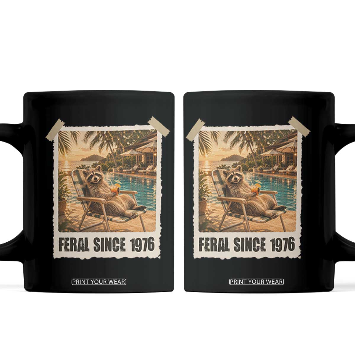 Funny Raccoon Feral Since 1976 50th Birthday Coffee Mug Vintage 50 Year Old Gift TS10 Black Print Your Wear