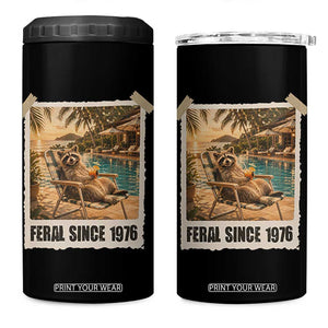 Funny Raccoon Feral Since 1976 50th Birthday 4 in 1 Can Cooler Tumbler Vintage 50 Year Old Gift