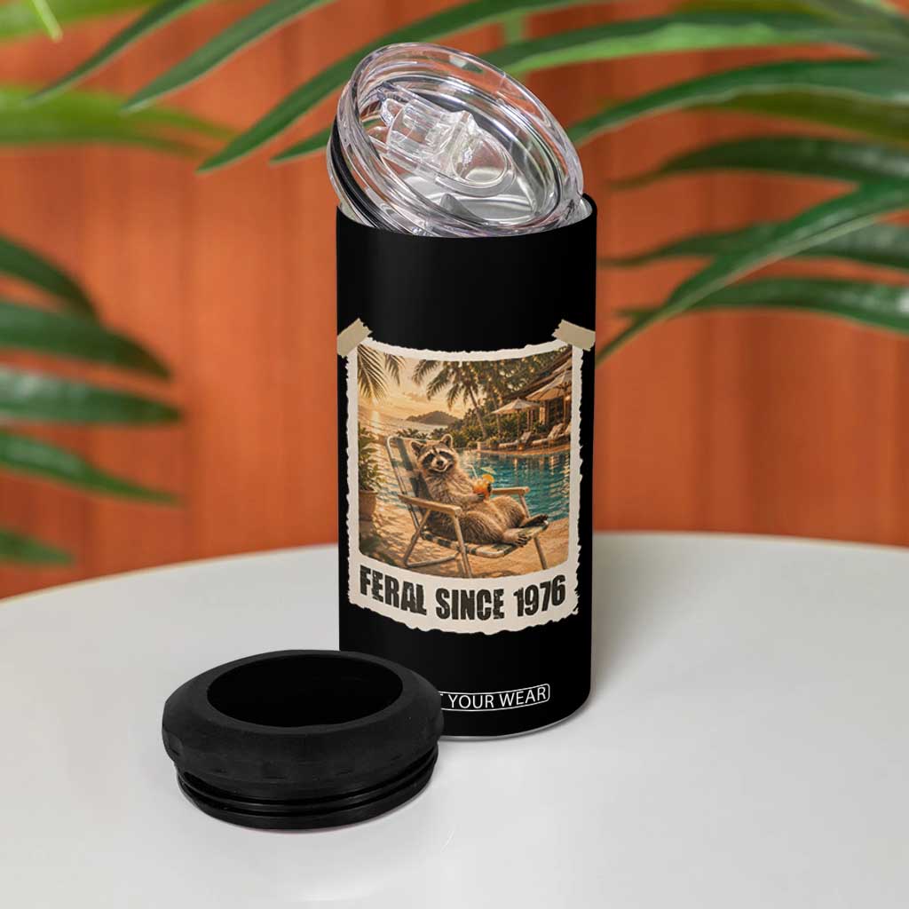 Funny Raccoon Feral Since 1976 50th Birthday 4 in 1 Can Cooler Tumbler Vintage 50 Year Old Gift