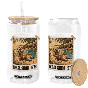 Funny Raccoon Feral Since 1976 50th Birthday Glass Can Vintage 50 Year Old Gift