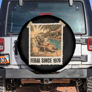 Funny Raccoon Feral Since 1976 50th Birthday Spare Tire Cover Vintage 50 Year Old Gift