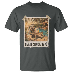 Funny Raccoon Feral Since 1976 50th Birthday T Shirt Vintage 50 Year Old Gift