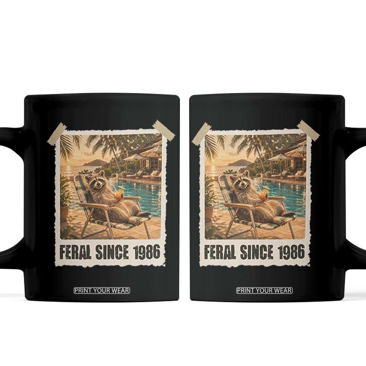 Funny Raccoon Feral Since 1986 40th Birthday Coffee Mug Vintage 40 Year Old Gift TS10 Black Print Your Wear